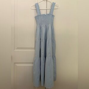 Light Blue Tiered Smocked Midi Dress